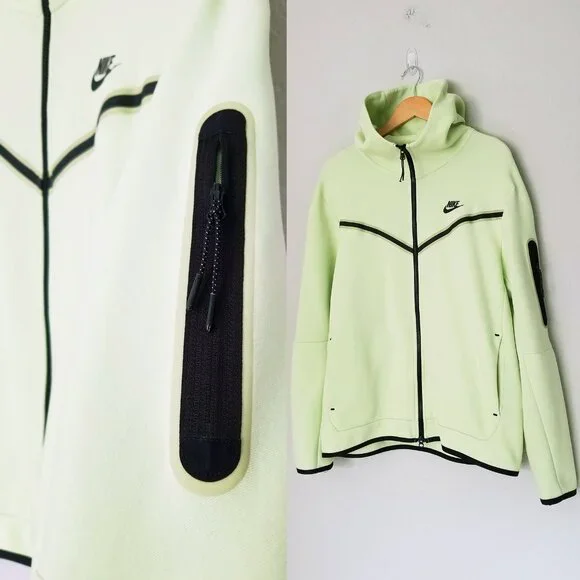Nike Sportswear Men's L Tech Fleece Full-Zip Hoodie in Light Liquid Lime Black - Picture 10 of 16
